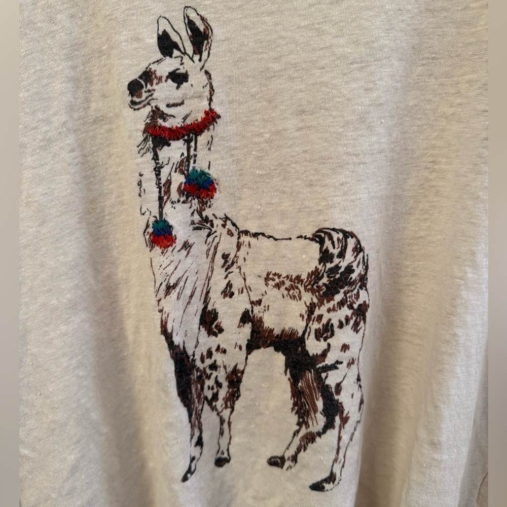 Women’s Hi-Line llama cream colored 100% linen short sleeve shirt Medium - Picture 2 of 4